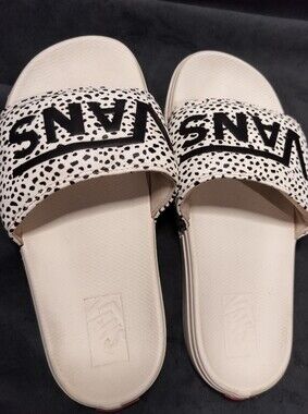 EUC Vans Black & Ivory Dalmatian Print Slide Sandals - Size 6
